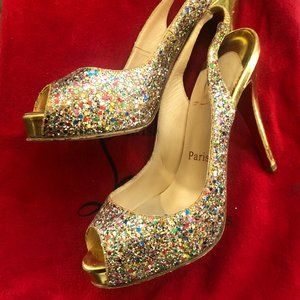 Christian Louboutin No Prive Glitter Slingback